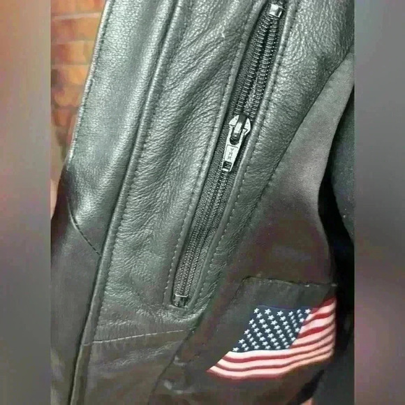 HARLEY- DAVIDSON WOMENS BLACK LEATHER #1 BIKER FLAG EMBLEM RARE JACKET SIZE MED - Picture 9 of 15